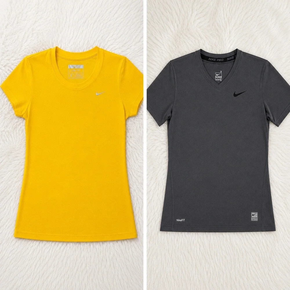 Nike Womens Activewear Lot Nike Pro V Neck & Crew Neck Dri Fit Tops Small 2pc